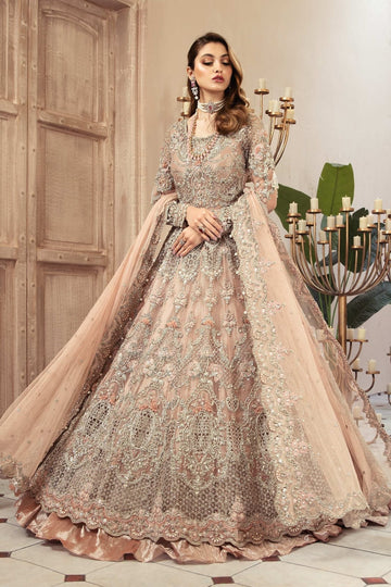 MARIA.B Bridal Wedding Edition – 3PC Premium Net Frock with Silk Trouser & Heavy Sequined Dupatta