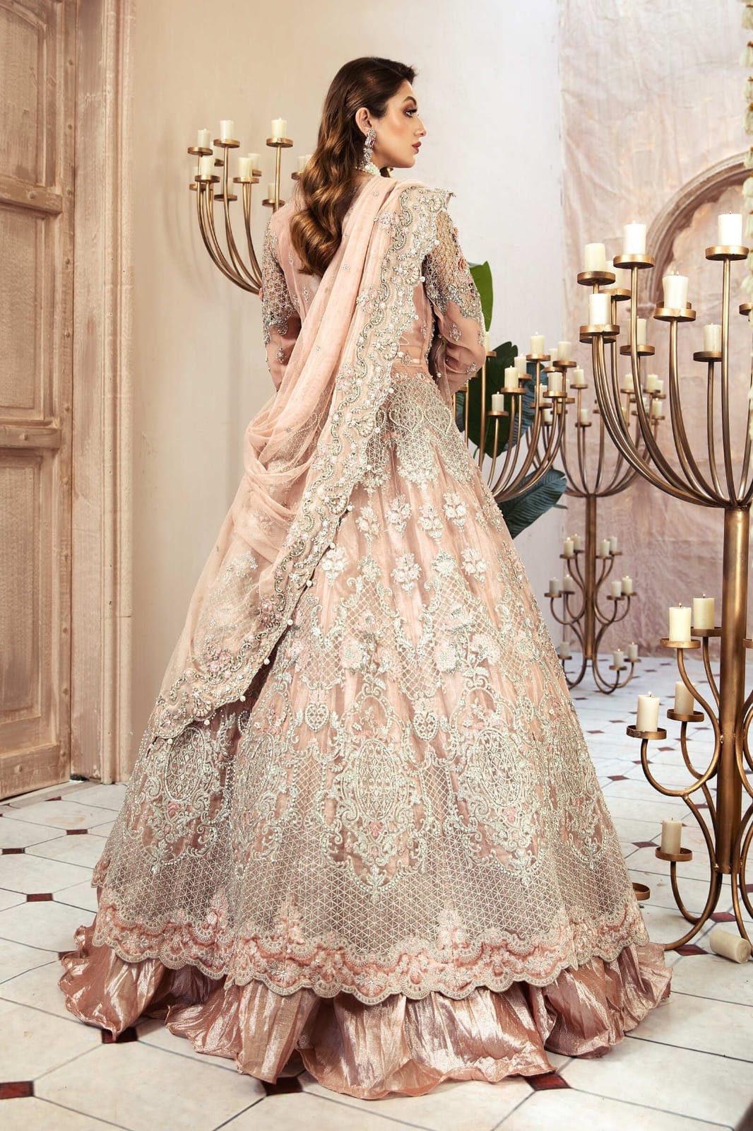 MARIA.B Bridal Wedding Edition – 3PC Premium Net Frock with Silk Trouser & Heavy Sequined Dupatta