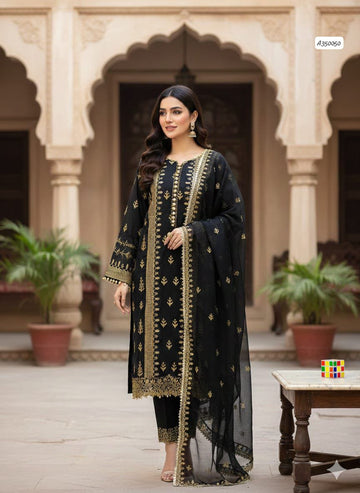 New Eid Collection 2026 – 3PC Premium Lawn/Cotton Fully Aari & Sequined Embroidered Suit with Exclusive Chiffon Dupatta