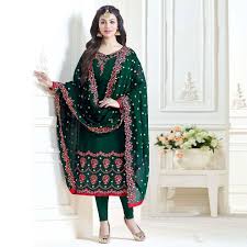 3Pc Chiffon Embroidered Unstitched Shalwar Kameez For Ladies Green SM-03 | Daraz.pk